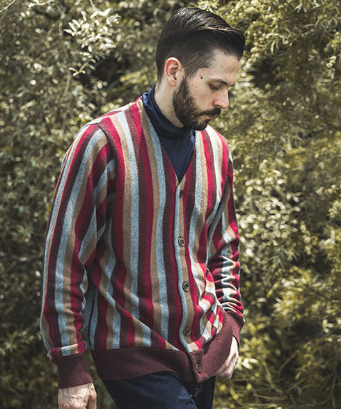 MR.OLIVE7G GARTER STITCHING KNIT / MULTI STRIPE CARDIGAN ミスターオリーブ/7G ガーターニット / マルチストライプ カーディガン